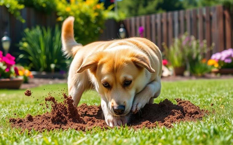 Dog digging in yard